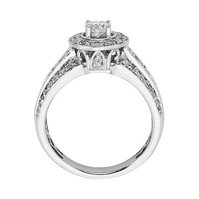 14k White Gold 1-ct. T.W. IGL Certified Round-Cut Diamond Halo Ring