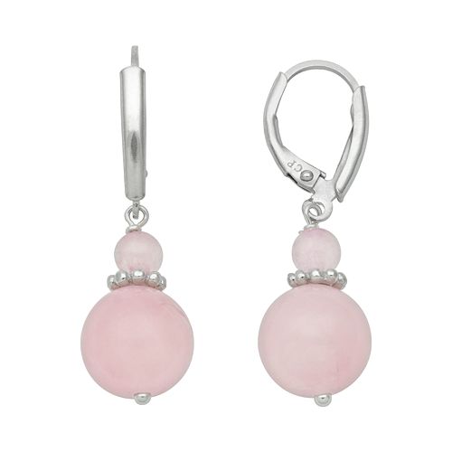 Sterling Silver Rose Quartz Bead Drop Earrings