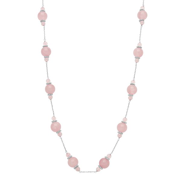 Sterling Silver Rose Quartz Bead Necklace
