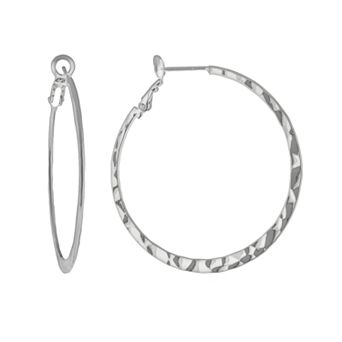 Athra NJ Inc Silver Plated Hammered Hoop Earrings