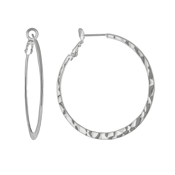 Silver Plated Hammered Hoop Earrings