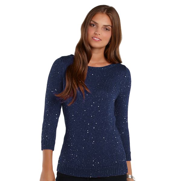 Girls Monogram Sweater - Blue with navy sequin