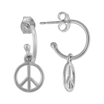 Athra NJ Inc Silver Plated Peace Sign Hoop Drop Earrings