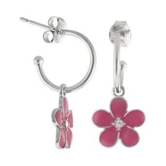 Athra NJ Inc Silver Plated Crystal Flower Hoop Drop Earrings