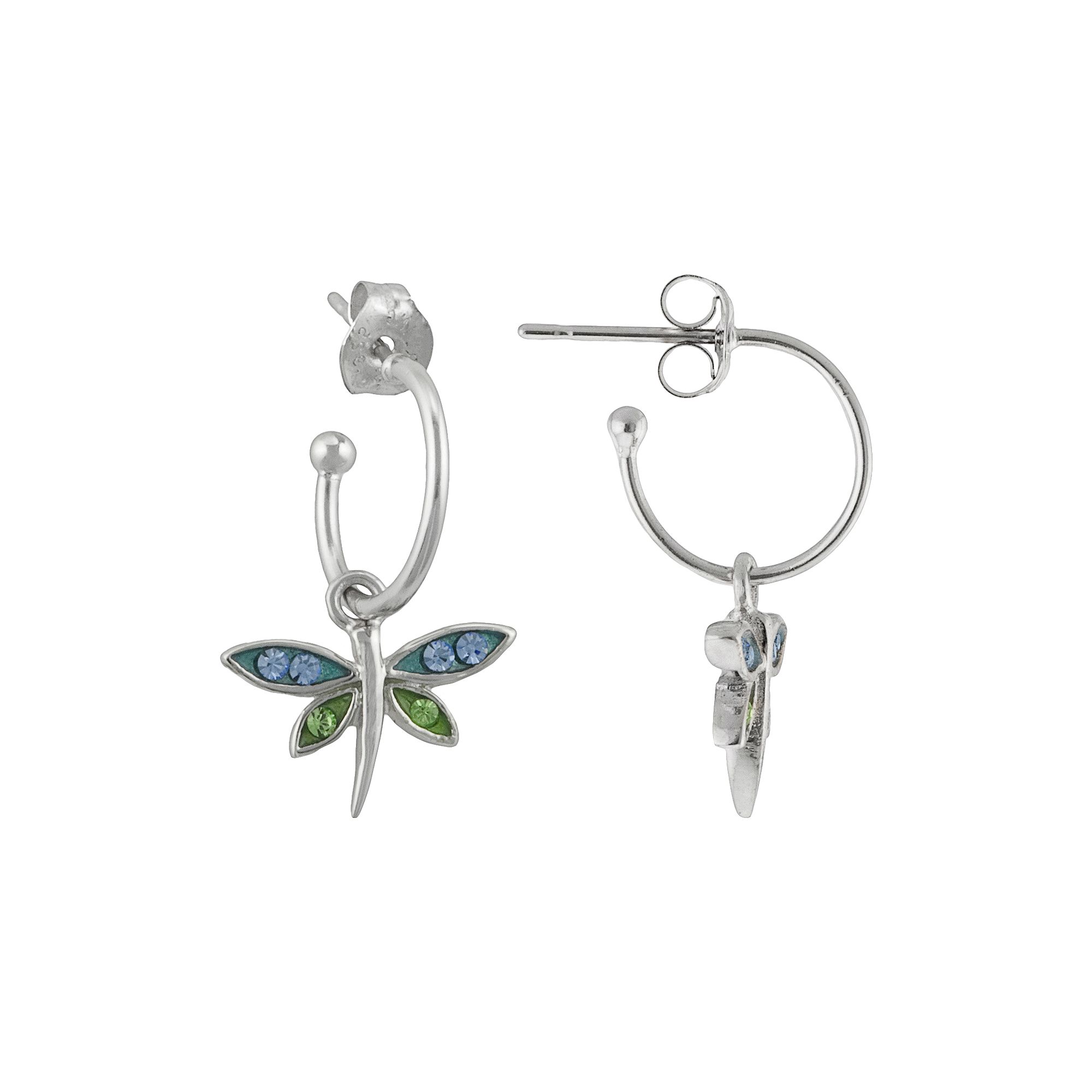 Silver Plated Crystal Dragonfly Hoop Drop Earrings, Womens