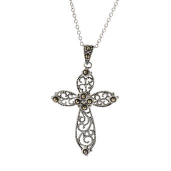 Athra NJ Inc Silver Plated Marcasite Filigree Cross Pendant