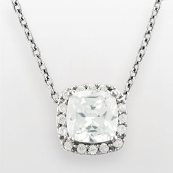 Athra NJ Inc Silver Plated Cubic Zirconia Square Frame Pendant