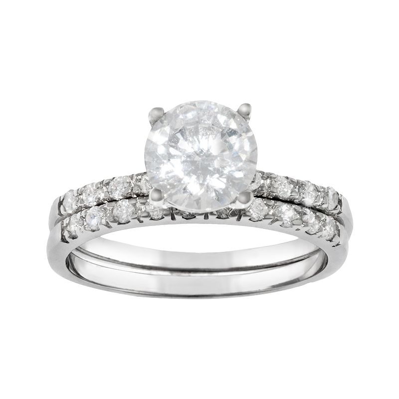 Silver Plated Lab-Created Cubic Zirconia Ring Set, Womens, Size: 7, White
