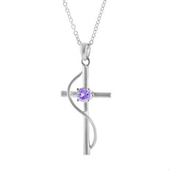 Athra NJ Inc Silver Plated Amethyst Cross Pendant