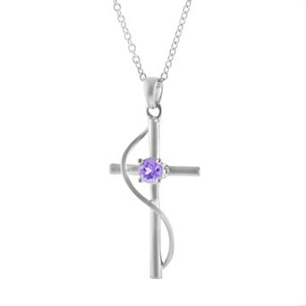 Athra NJ Inc Silver Plated Amethyst Cross Pendant