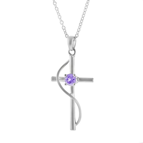 Purple Crystal Cross Pendant Rhodium on Sterling Silver Nontarnish