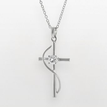 Athra NJ Inc Silver Plated White Topaz Cross Pendant
