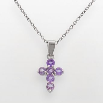 Athra NJ Inc Silver Plated Amethyst Cross Pendant