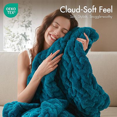 Madison Park Ultra Soft Ruched Faux Fur Throw Blanket