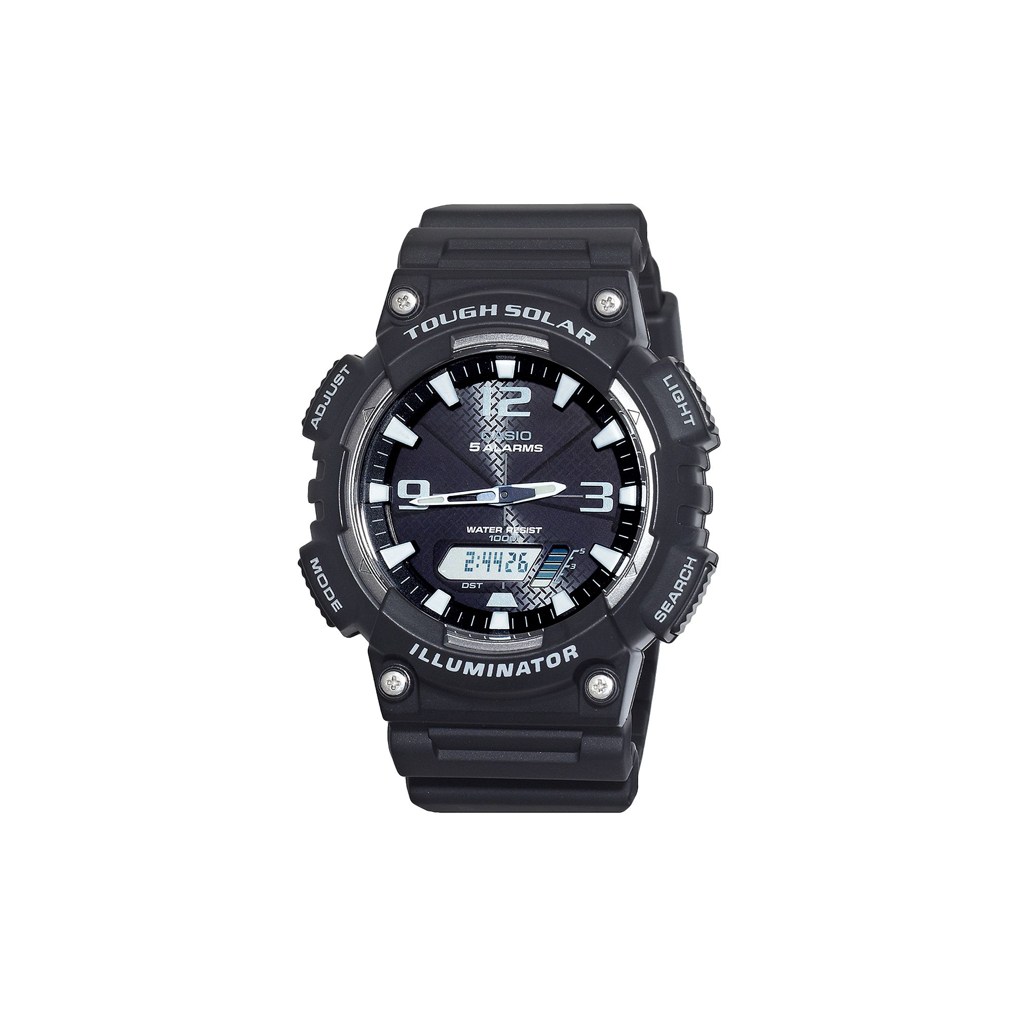 Casio Mens Tough Solar Illuminator Analog & Digital Chronograph Watch, Bla