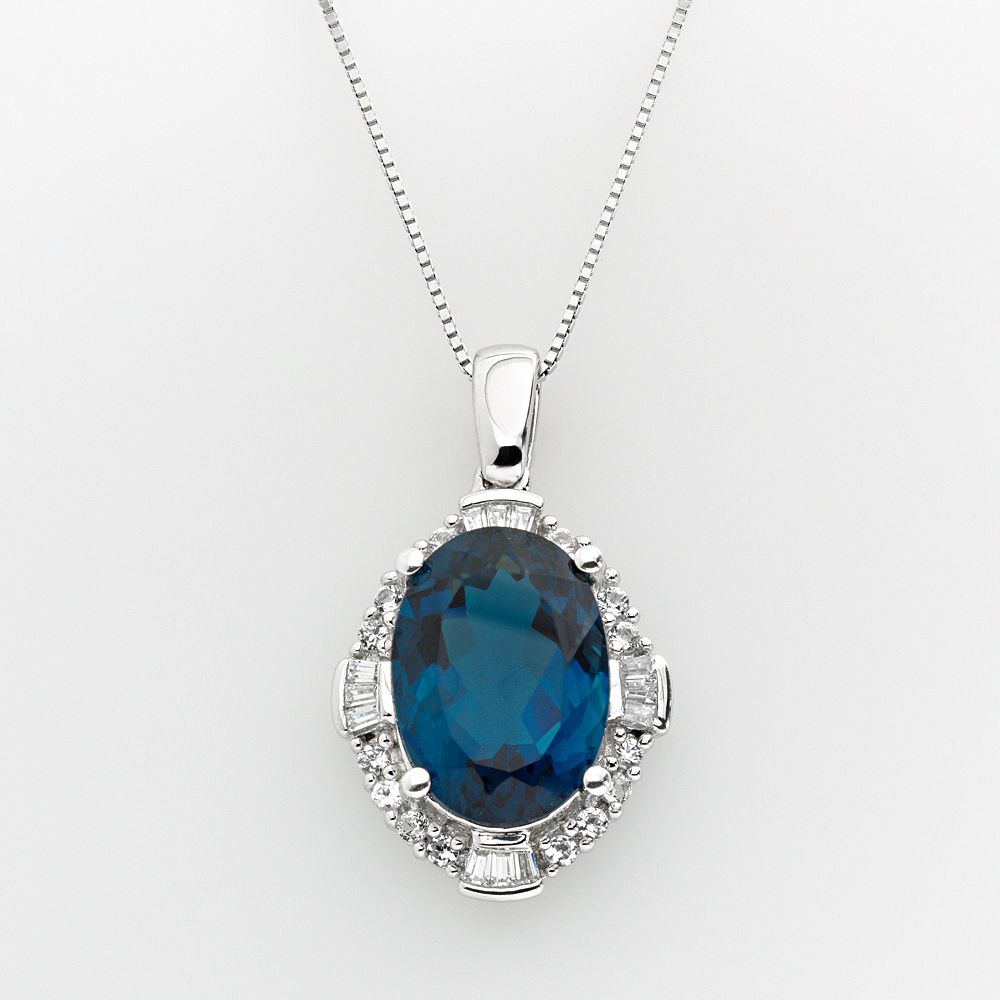 Sterling Silver London Blue Topaz and Lab-Created White Sapphire Frame ...