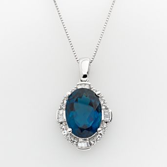 Sterling Silver London Blue Topaz and Lab-Created White Sapphire Frame Pendant