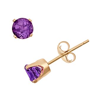 Celebration Gems 14k Gold Amethyst Stud Earrings - Kids