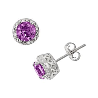 Celebration Gems Sterling Silver Amethyst and Diamond Accent Frame Stud Earrings