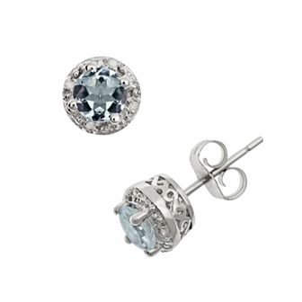 Celebration Gems Sterling Silver Aquamarine and Diamond Accent Frame Stud Earrings