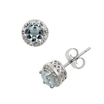 Celebration Gems Sterling Silver Aquamarine and Diamond Accent Frame Stud Earrings