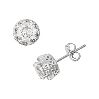 Celebration Gems Sterling Silver White Topaz and Diamond Accent Frame Stud Earrings