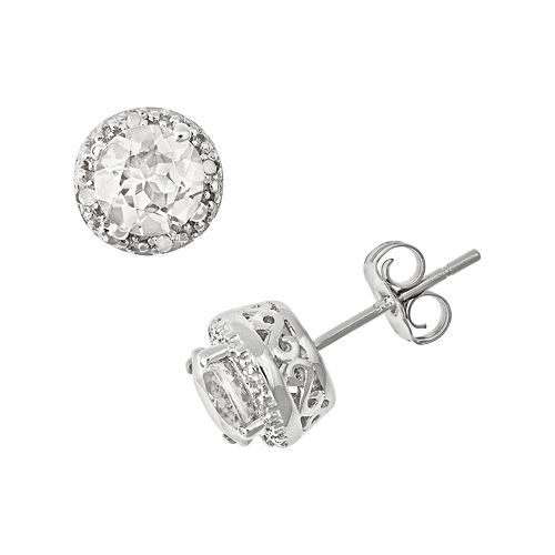 Sterling Silver White Topaz and Diamond Accent Frame Stud Earrings