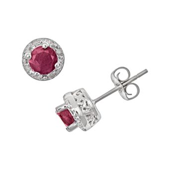Celebration Gems Sterling Silver Ruby and Diamond Accent Frame Stud Earrings