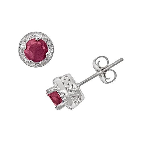 Sterling Silver Ruby & Diamond Accent Frame Stud Earrings