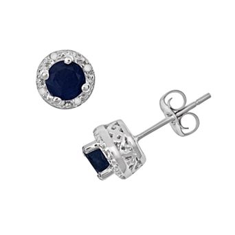 Celebration Gems Sterling Silver Sapphire and Diamond Accent Frame Stud Earrings