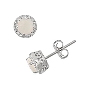 Celebration Gems Sterling Silver Opal and Diamond Accent Frame Stud Earrings