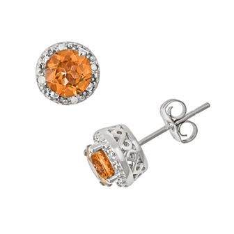 Celebration Gems Sterling Silver Citrine and Diamond Accent Frame Stud Earrings