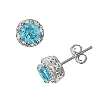Celebration Gems Sterling Silver Blue Topaz and Diamond Accent Frame Stud Earrings