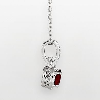 Celebration Gems Sterling Silver Garnet and Diamond Accent Frame Pendant