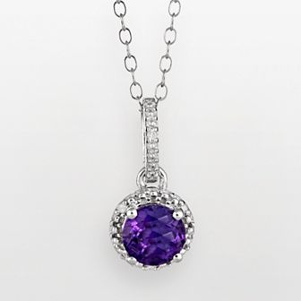 Celebration Gems Sterling Silver Amethyst and Diamond Accent Frame Pendant