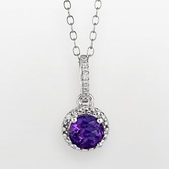 Celebration Gems Sterling Silver Amethyst and Diamond Accent Frame Pendant