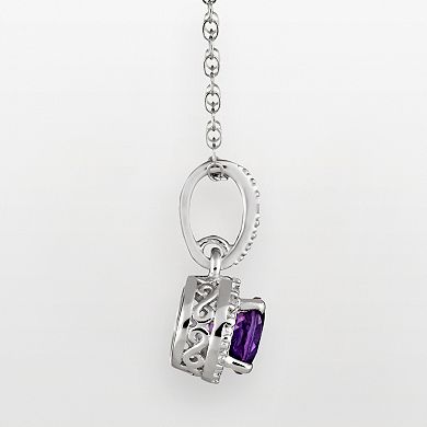 Celebration Gems Sterling Silver Amethyst and Diamond Accent Frame Pendant