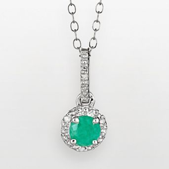 Celebration Gems Sterling Silver Emerald and Diamond Accent Frame Pendant