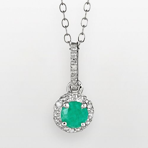 Sterling Silver Emerald & Diamond Accent Frame Pendant