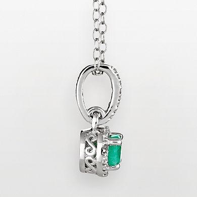 Celebration Gems Sterling Silver Emerald and Diamond Accent Frame Pendant