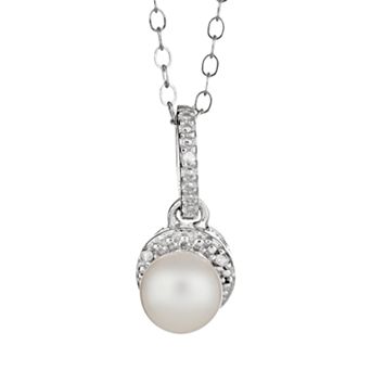 Celebration Gems Sterling Silver Freshwater Cultured Pearl and Diamond Accent Frame Pendant