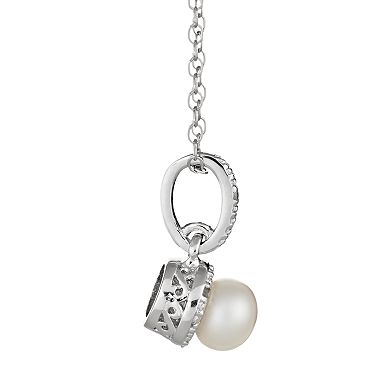 Celebration Gems Sterling Silver Freshwater Cultured Pearl and Diamond Accent Frame Pendant