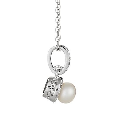 Celebration Gems Sterling Silver Freshwater Cultured Pearl and Diamond Accent Frame Pendant
