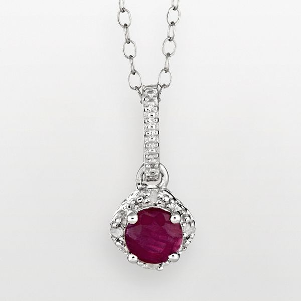 Celebration Gems Sterling Silver Ruby and Diamond Accent Frame Pendant