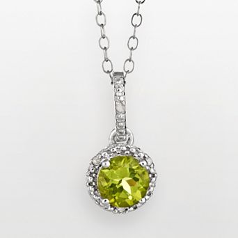 Celebration Gems Sterling Silver Peridot and Diamond Accent Frame Pendant