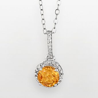 Celebration Gems Sterling Silver Citrine and Diamond Accent Frame Pendant
