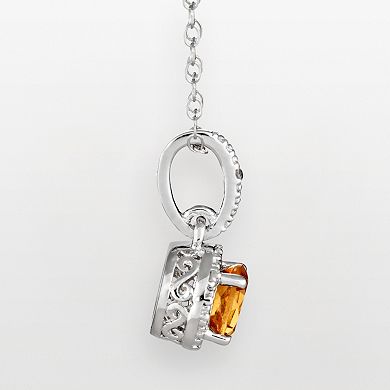 Celebration Gems Sterling Silver Citrine and Diamond Accent Frame Pendant