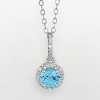Celebration Gems Sterling Silver Blue Topaz and Diamond Accent Frame Pendant