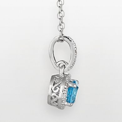 Celebration Gems Sterling Silver Blue Topaz and Diamond Accent Frame Pendant