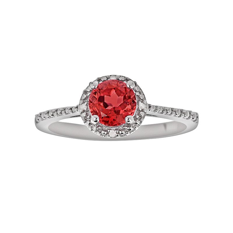 Sterling Silver Garnet and Diamond Accent Frame Ring, Womens, Size: 10, Re